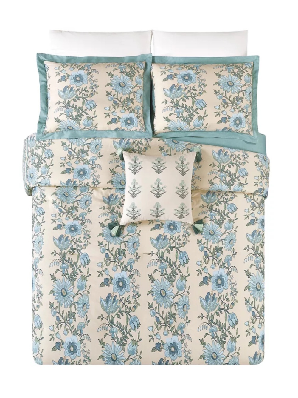 NWT Spartina 449 Mystic Moss Floral 3PC Cotton Sateen Comforter Set Full/Queen - Picture 7 of 10